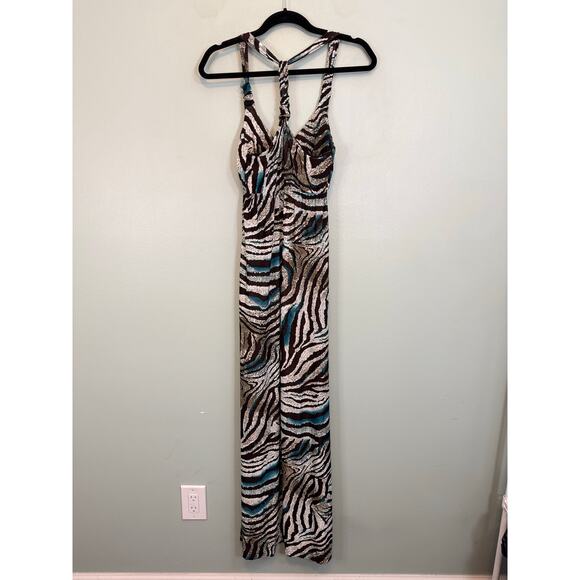 FCNY Maxi Dress Women S Brown Animal Print Sleeveless Empire Sundress Summer NWT - Picture 2 of 8